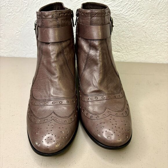 Triver Flight Gray Leather Wingtip Brogue Zip Ankle Bootie Womens Size 6.5/37 - Picture 2 of 11